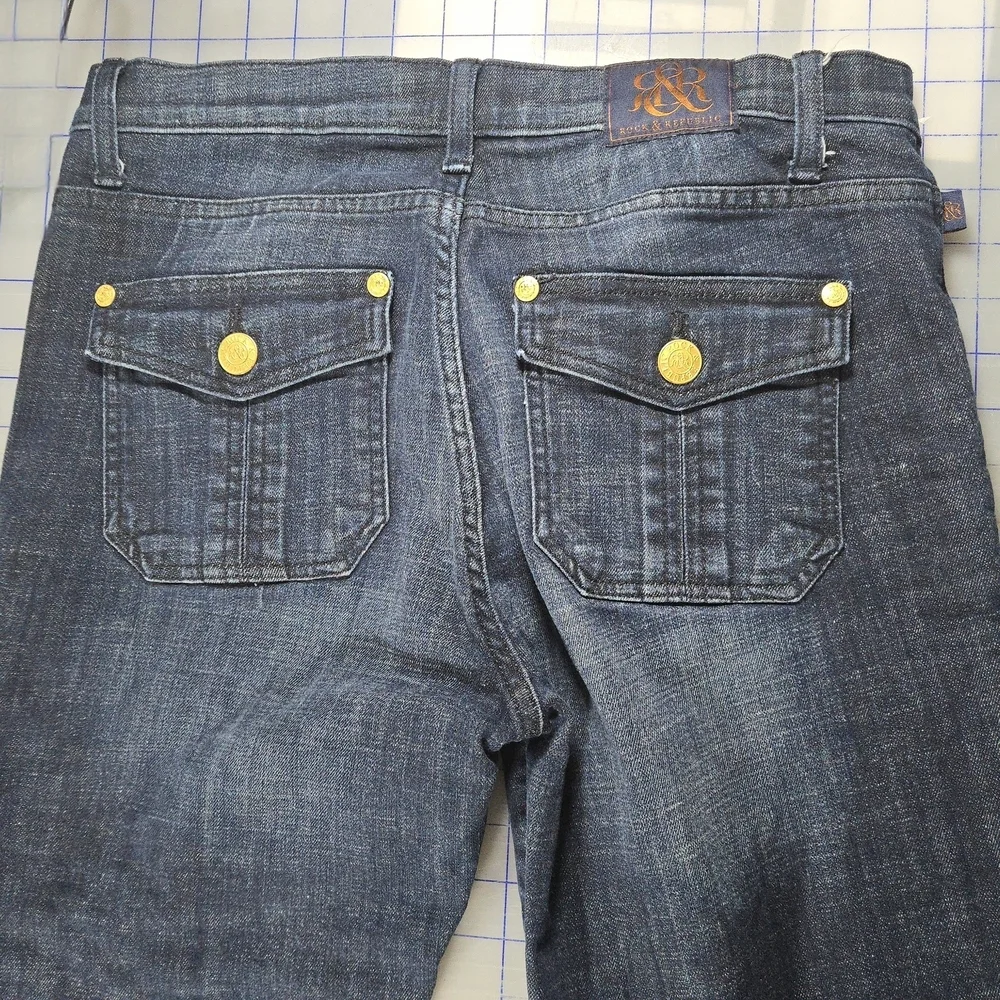 Rock & Republic Dark Blue Flare Jeans with Frayed Hem